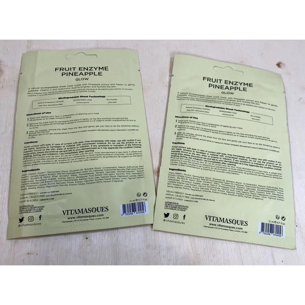 Vitamasques‎ Fruit Enzyme Pineapple Glow Sheet Mask 2 Pack